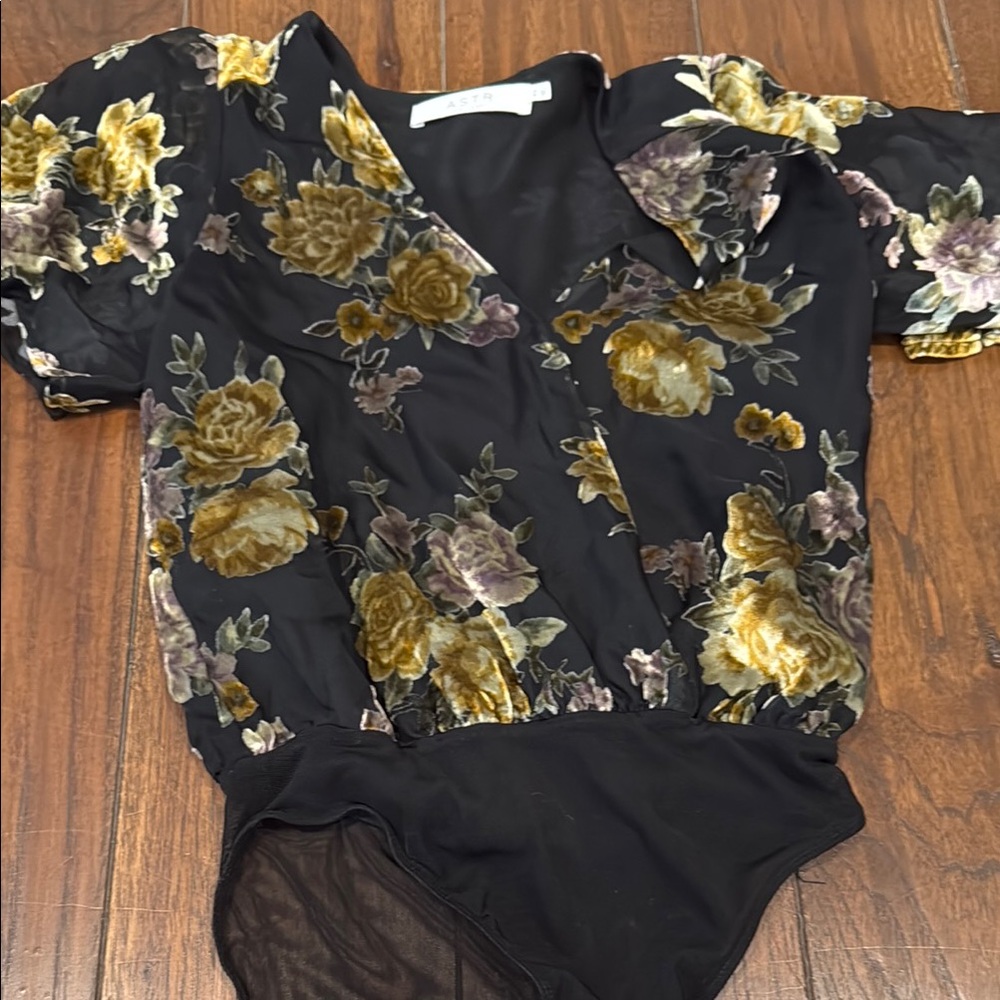 Astr Black and Gold Ruffled Bodysuit